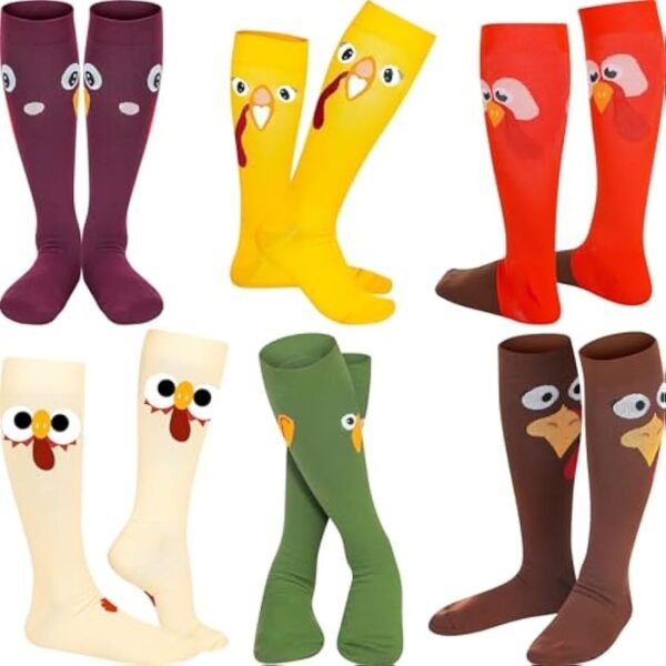 HooLing 6 Pairs Christmas Holiday Compression Socks Gifts for Women Turkey Socks Men with Pumpkin, Maple Leaf