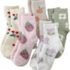 5 Pair Cute Floral Fuzzy Socks, Women Fluffy Slippers, Cottagecore Winter Thick Cozy Vintage Long Socks