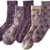 Vintage Embroidered Floral Socks for Women Combed Cotton Crew Socks