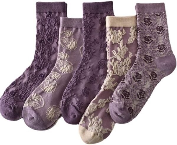 Vintage Embroidered Floral Socks for Women Combed Cotton Crew Socks
