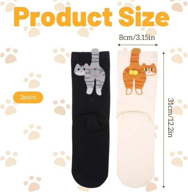 2 Pairs Cute Cat Socks with Balls, Novelty Funny Animal Crew Cats Sock Personalized Fun Hilarious Cotton Cat Socks for Women Men Cats Lovers Gift