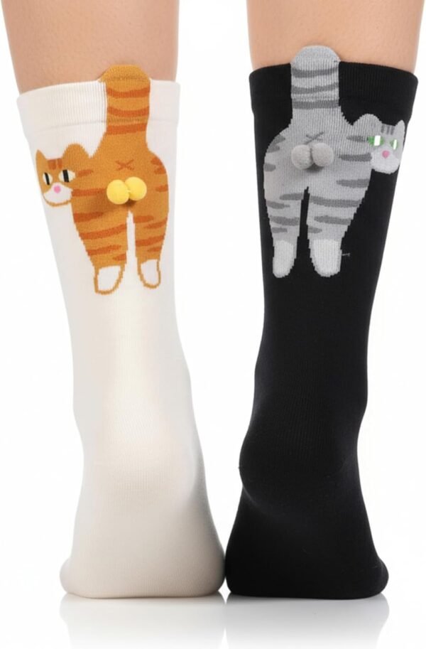 2 Pairs Cute Cat Socks with Balls, Novelty Funny Animal Crew Cats Sock Personalized Fun Hilarious Cotton Cat Socks for Women Men Cats Lovers Gift