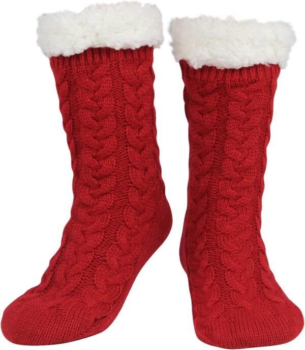 Slipper Socks for Women with Gripper - Winter Non Slip Thick Fuzzy Socks - Warm Cozy Christmas Gift