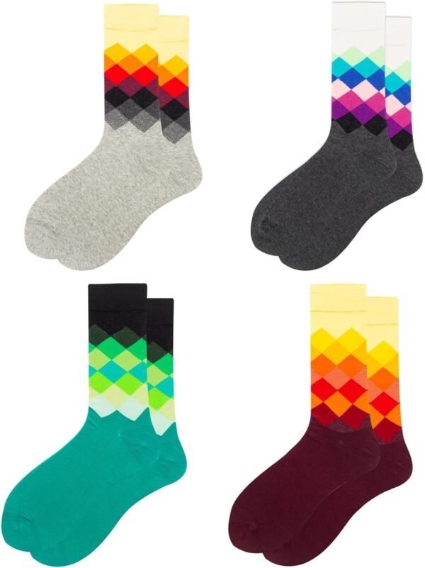Funny Mens Colorful Dress Socks Crazy Design Argyle Striped Funky Pattern Cotton Socks for Men Gfits