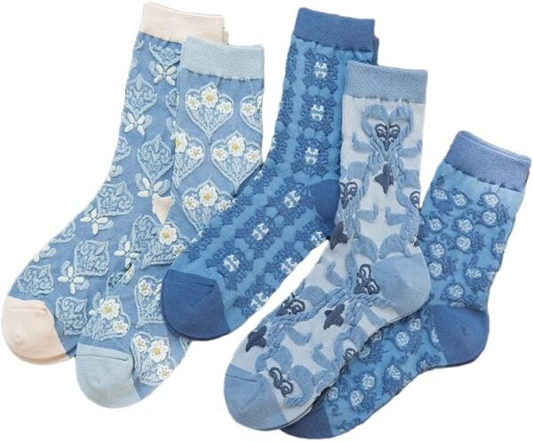 Vintage Embroidered Floral Socks for Women Combed Cotton Crew Socks