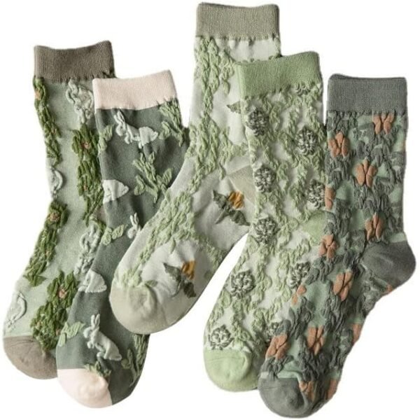 Vintage Embroidered Floral Socks for Women Combed Cotton Crew Socks