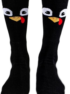 2Pairs Thanksgiving Woven Knee-High Socks Turkey Socks Fun Turkey Trot Running Sock Thanksgiving Holiday Sock Novelty Fall stocking for Women Men Thank You Gift (Black)