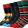 61_3_zW5MXL._AC_SL1100 Men's Socks, Striped Pattern Crew Socks, Christmas Colorful-Funky-Funny Socks 3/6 Pairs