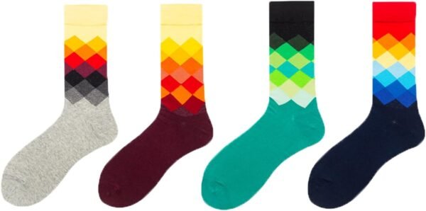 Funny Mens Colorful Dress Socks Crazy Design Argyle Striped Funky Pattern Cotton Socks for Men Gfits