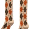 Womens Girls Knee High Socks Green Black Navy Blue Khaki Coffee Vintage Argyle Novelty Socks