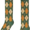 Womens Girls Knee High Socks Green Black Navy Blue Khaki Coffee Vintage Argyle Novelty Socks