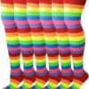 6 Pairs Pack Women Multi Neon Color Fancy Design Thigh High Over the Knee Socks Stockings