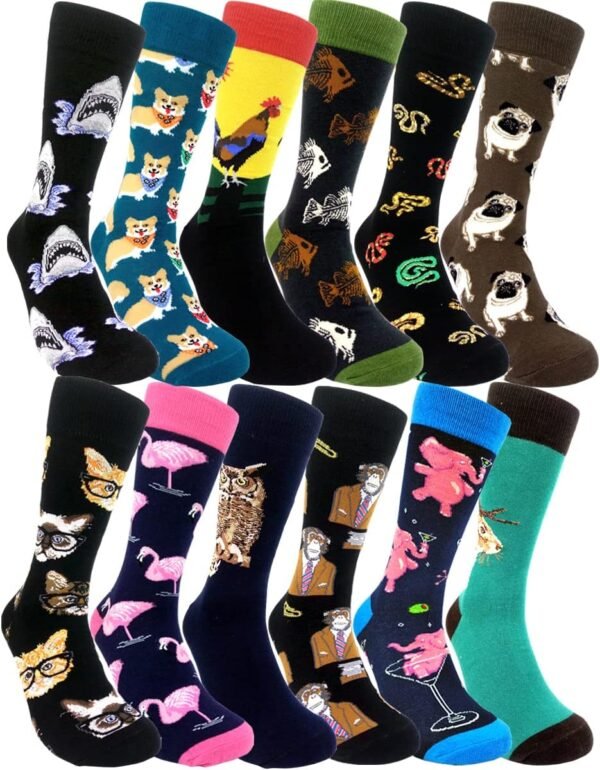 718098irScL._AC_SL1200 Mens Funny Pattern Dress Socks Crazy Design Cotton Socks Novelty Gifts for Men