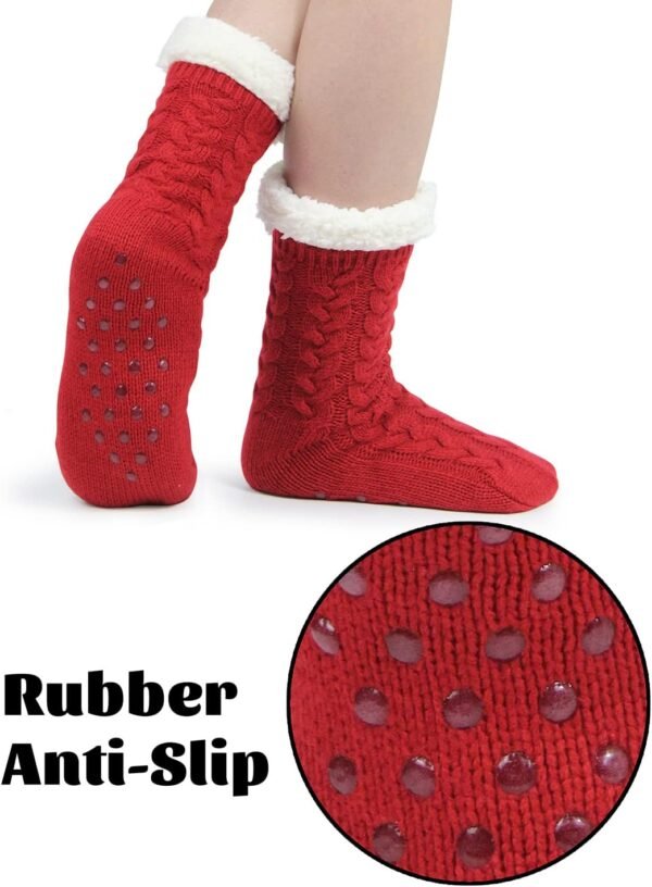Slipper Socks for Women with Gripper - Winter Non Slip Thick Fuzzy Socks - Warm Cozy Christmas Gift