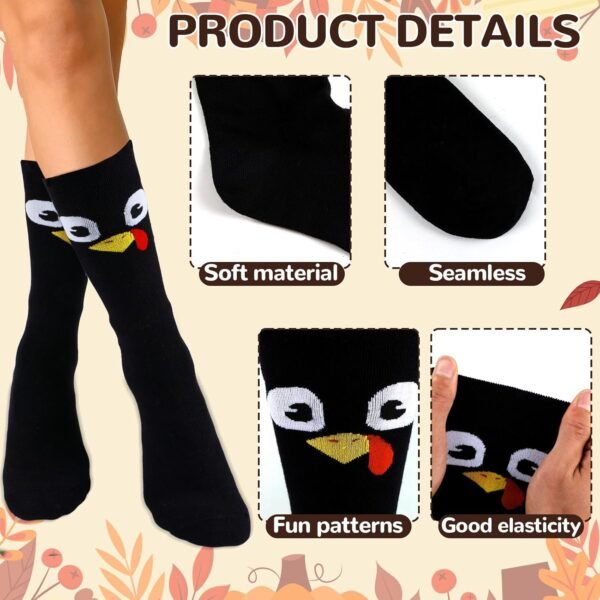 2Pairs Thanksgiving Woven Knee-High Socks Turkey Socks Fun Turkey Trot Running Sock Thanksgiving Holiday Sock Novelty Fall stocking for Women Men Thank You Gift (Black)