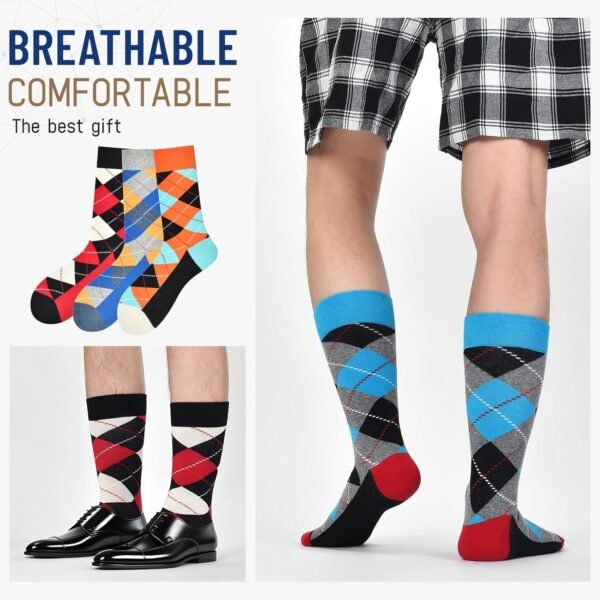 71DzUy3UFML._AC_SL1500 Funny Mens Colorful Dress Socks Crazy Design Argyle Striped Funky Pattern Cotton Socks for Men Gfits