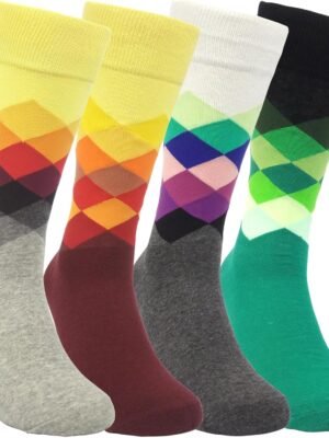 Funny Mens Colorful Dress Socks Crazy Design Argyle Striped Funky Pattern Cotton Socks for Men Gfits