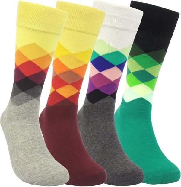 Funny Mens Colorful Dress Socks Crazy Design Argyle Striped Funky Pattern Cotton Socks for Men Gfits