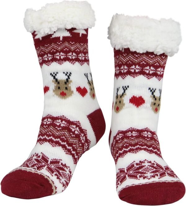 Slipper Socks for Women with Gripper - Winter Non Slip Thick Fuzzy Socks - Warm Cozy Christmas Gift
