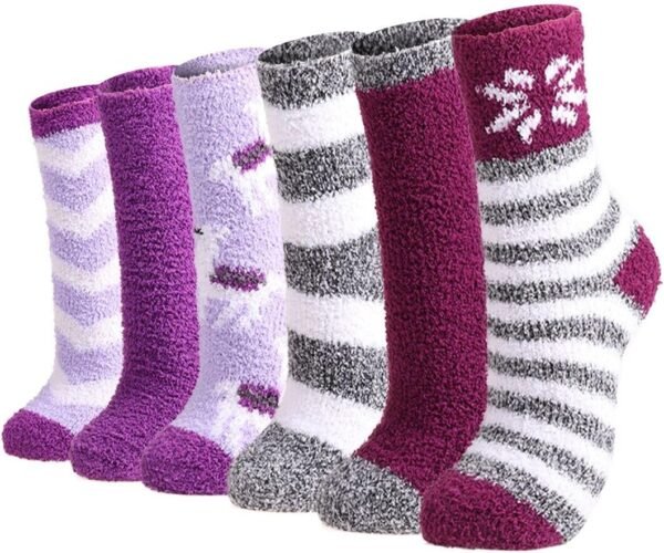 Plush Slipper Socks Women - Colorful Warm Fuzzy Crew Socks Cozy Soft for Winter Indoor