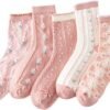 Vintage Embroidered Floral Socks for Women Combed Cotton Crew Socks