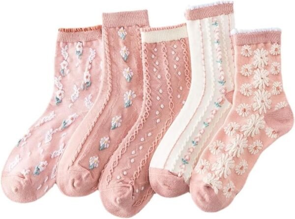 Vintage Embroidered Floral Socks for Women Combed Cotton Crew Socks