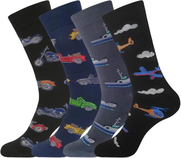 Men's Cotton Dress Crew Socks 4 Pack - Fun Colorful Striped Business Socks Gift for Men, Size 9-12