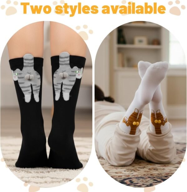 2 Pairs Cute Cat Socks with Balls, Novelty Funny Animal Crew Cats Sock Personalized Fun Hilarious Cotton Cat Socks for Women Men Cats Lovers Gift