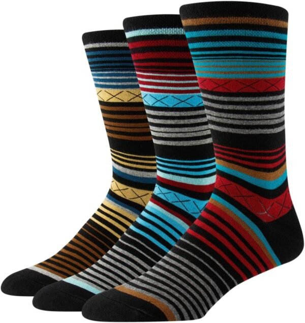 71cr2NSuXhL._AC_SL1500 Men's Socks, Striped Pattern Crew Socks, Christmas Colorful-Funky-Funny Socks 3/6 Pairs