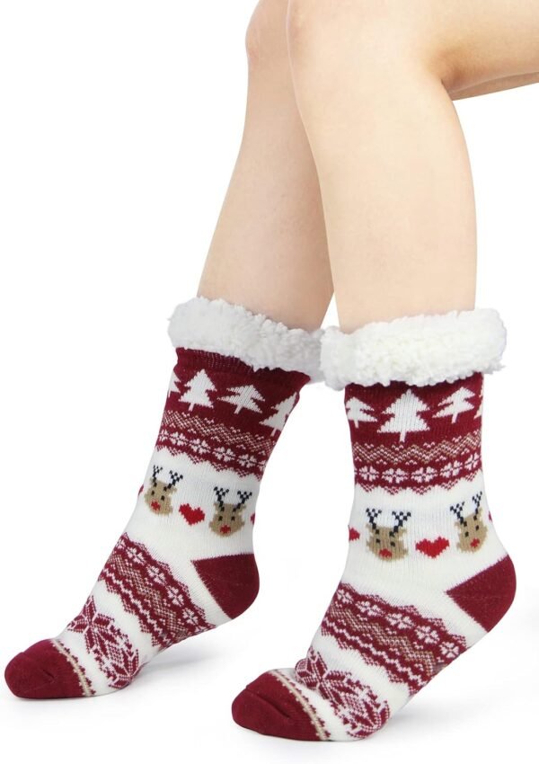 Slipper Socks for Women with Gripper - Winter Non Slip Thick Fuzzy Socks - Warm Cozy Christmas Gift