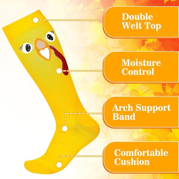 HooLing 6 Pairs Christmas Holiday Compression Socks Gifts for Women Turkey Socks Men with Pumpkin, Maple Leaf