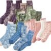 Vintage Embroidered Floral Socks for Women Combed Cotton Crew Socks