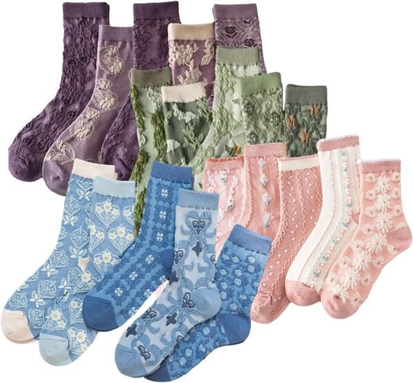 Vintage Embroidered Floral Socks for Women Combed Cotton Crew Socks