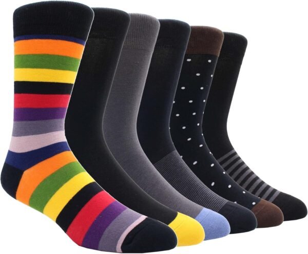 71tawozlsxL._AC_SL1500 Mens Fun Dress Socks, Pattern Funny Casual Socks Pack, Colorful Striped Cotton Novelty Socks Size 10-13