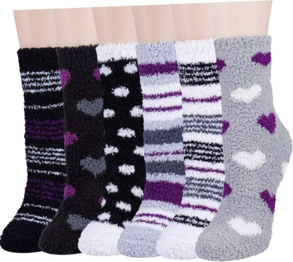Plush Slipper Socks Women - Colorful Warm Fuzzy Crew Socks Cozy Soft for Winter Indoor
