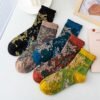 5 Pairs Womens Floral Cotton Socks Vintage Patterned Crew Socks Novelty Ankle Ruffled Warm Casual Dress Socks