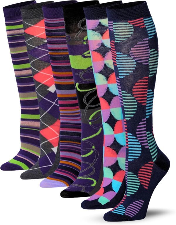 Tipi Toe Women’s Knee High Socks 6 Pack – Colorful Funky Patterned Long Socks, Soft & Comfortable Everyday Wear
