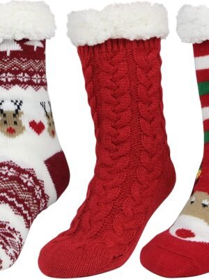 Slipper Socks for Women with Gripper - Winter Non Slip Thick Fuzzy Socks - Warm Cozy Christmas Gift