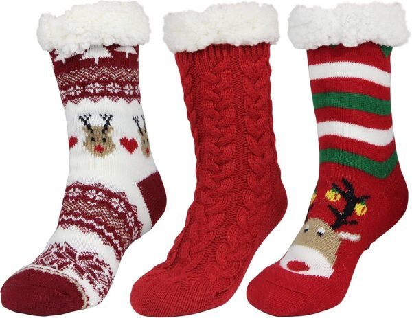 Slipper Socks for Women with Gripper - Winter Non Slip Thick Fuzzy Socks - Warm Cozy Christmas Gift