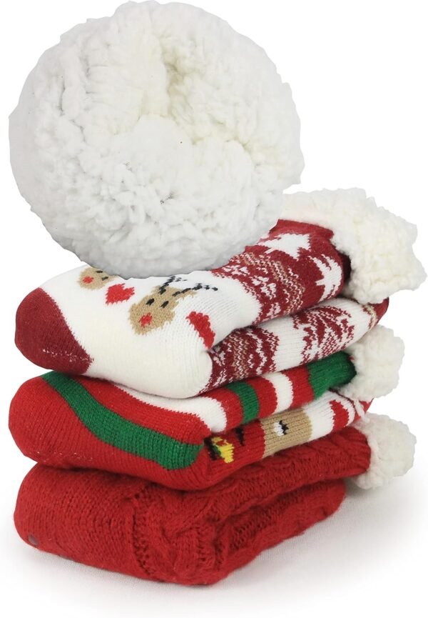 Slipper Socks for Women with Gripper - Winter Non Slip Thick Fuzzy Socks - Warm Cozy Christmas Gift