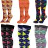 6 Pairs Pack Women Multi Neon Color Fancy Design Thigh High Over the Knee Socks Stockings