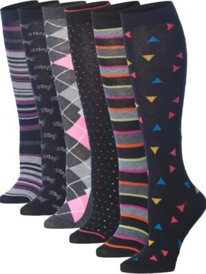 Tipi Toe Women’s Knee High Socks 6 Pack – Colorful Funky Patterned Long Socks, Soft & Comfortable Everyday Wear