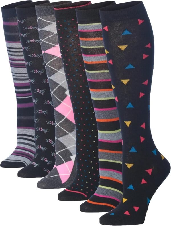 Tipi Toe Women’s Knee High Socks 6 Pack – Colorful Funky Patterned Long Socks, Soft & Comfortable Everyday Wear