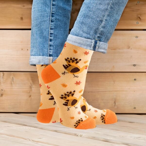 4 Pairs Thanksgiving Socks Novelty Funny Fall Turkey Socks,Cute Autumn Harvest Turkey Hedgehog Striped Pattern Maple Leaf Sock for Women Men Boy Girl Costume Holiday Gifts