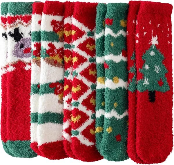 Fuzzy Socks for Women - Christmas Fuzzy Socks Cozy Fun 5 Pairs, Xmas Holiday Sock for Gifts