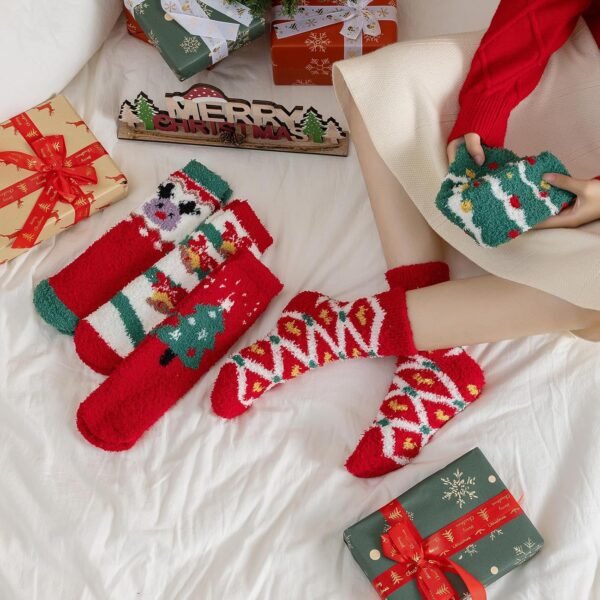 Fuzzy Socks for Women - Christmas Fuzzy Socks Cozy Fun 5 Pairs, Xmas Holiday Sock for Gifts