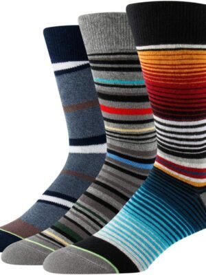 Men's Socks, Striped Pattern Crew Socks, Christmas Colorful-Funky-Funny Socks 3/6 Pairs
