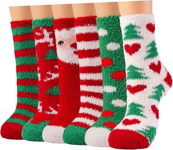 Plush Slipper Socks Women - Colorful Warm Fuzzy Crew Socks Cozy Soft for Winter Indoor