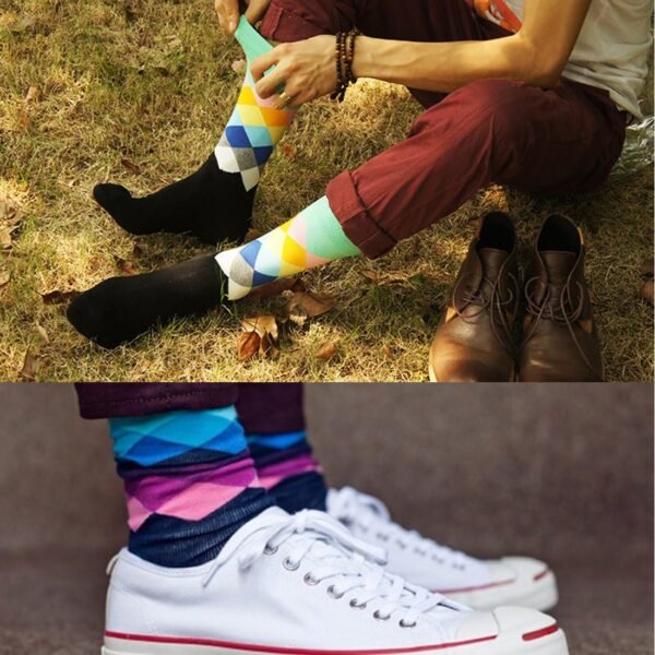 Funny Mens Colorful Dress Socks Crazy Design Argyle Striped Funky Pattern Cotton Socks for Men Gfits