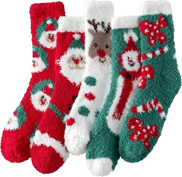 Fuzzy Socks for Women - Christmas Fuzzy Socks Cozy Fun 5 Pairs, Xmas Holiday Sock for Gifts